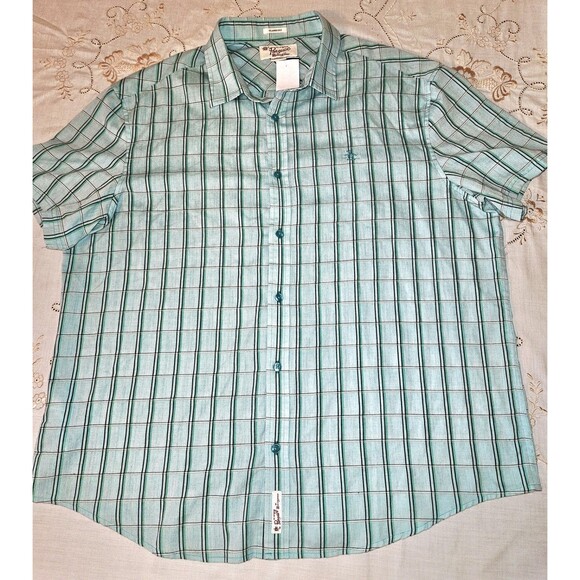 Penguin By Munsing Wear. Original Shirt 2XL Teal Plaid Short Sleeve Button Up - Picture 1 of 9